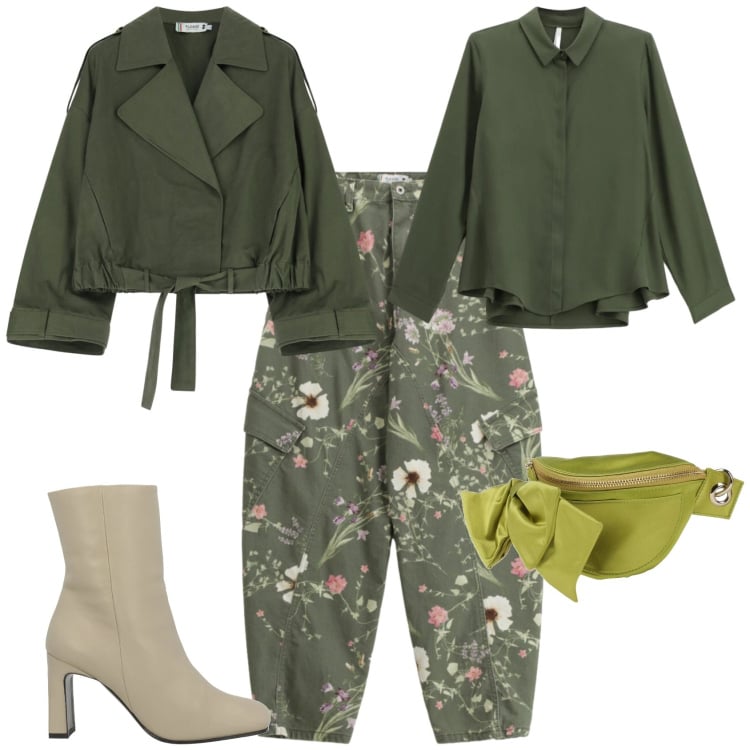 Outfit donna - Casual chic ogni giorno. Stile Casual chic per Tutti i giorni. Abbinamento con stivaletti, marsupi, camicie, pantaloni cargo, parka.