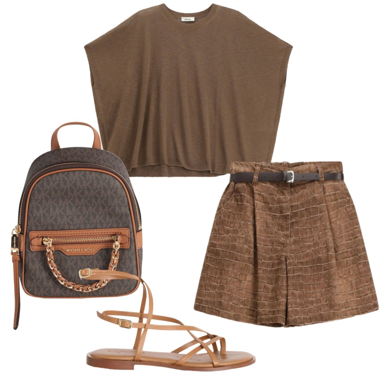 Outfit donna - Total look #2360917. Stile Glamour per Tutti i giorni. Abbinamento con zaini, sandali in pelle, top, bermuda.