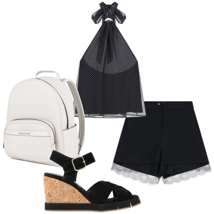 Outfit donna - Total look #2360922. Stile Minimal per Tutti i giorni. Abbinamento con zaini, sandali in pelle, shorts, top.