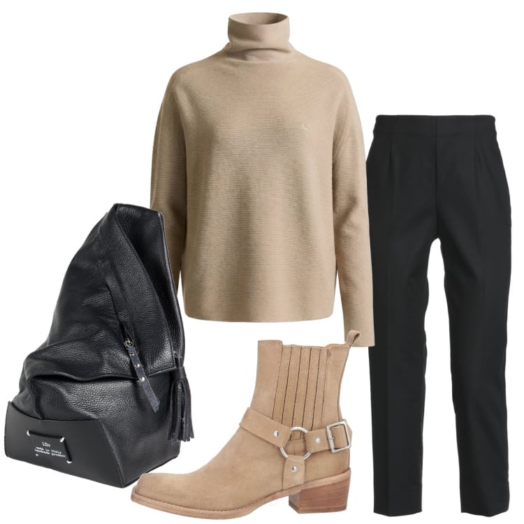 Outfit donna - Total look #2360928. Stile Minimal per Ufficio. Abbinamento con pantaloni, stivaletti texani, zaini, maglieria.