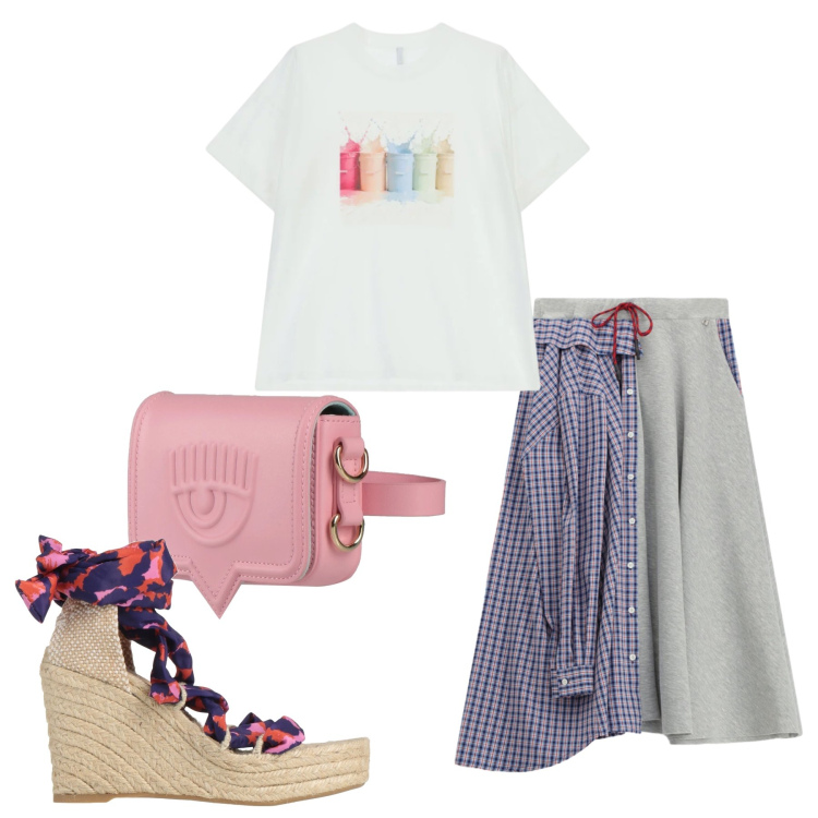 Outfit donna - Total look #2360929. Stile Trendy per Tutti i giorni. Abbinamento con marsupi, espadrillas, t-shirt, gonne longuette.