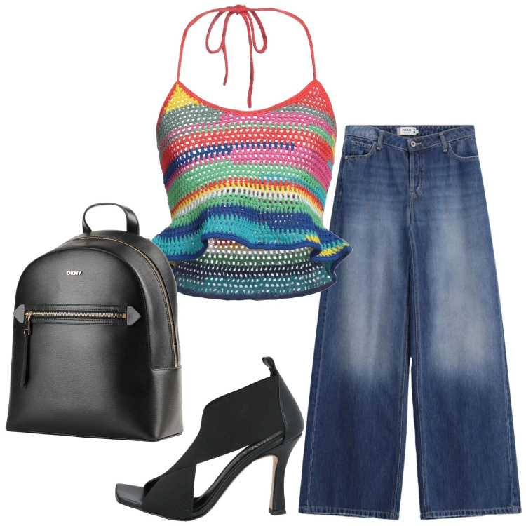 Outfit donna - Total look #2360935. Stile Casual chic per Serata fuori. Abbinamento con sandali in pelle, top, zaini, jeans.