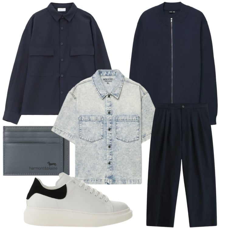 Outfit uomo - Camicia in denim slavato. Stile Casual per Tutti i giorni. Abbinamento con portafogli, pantaloni, sneakers, camicie, cardigans, camicie a manica corta.