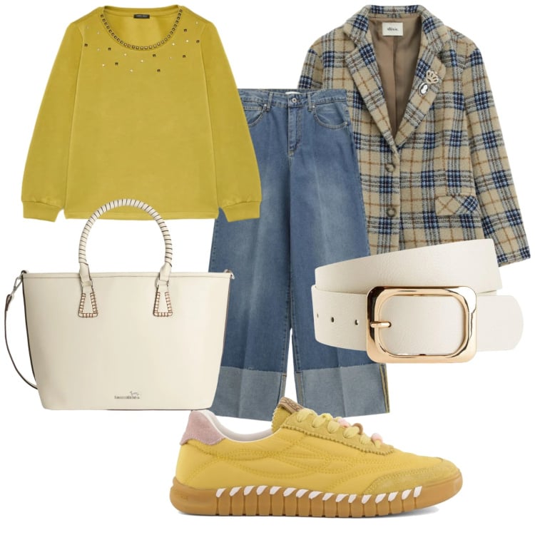 Outfit donna - Wide leg. Stile Casual per Tutti i giorni. Abbinamento con cinture, shopping bag, felpe, blazer, jeans, sneakers.