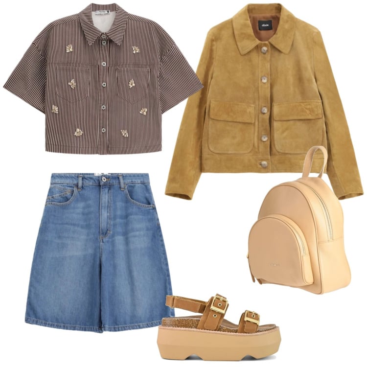 Outfit donna - Pic nic al parco. Stile Trendy per Tutti i giorni. Abbinamento con zaini, giacche, bermuda, camicie a manica corta, sandali col tacco.