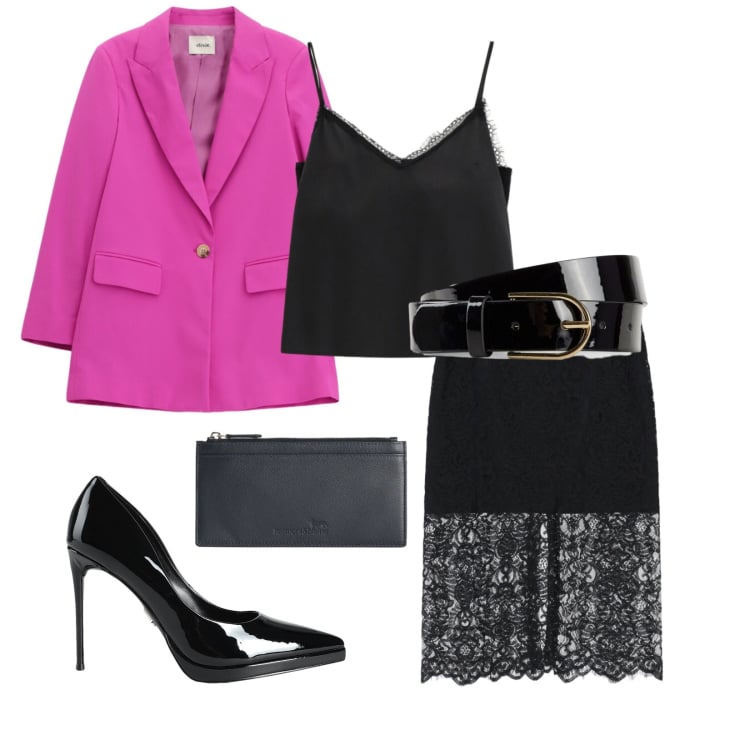 Outfit donna - Total look #2360982. Stile Sexy per Serata fuori. Abbinamento con décolleté, cinture, portafogli, gonne longuette, canottiere, blazer.