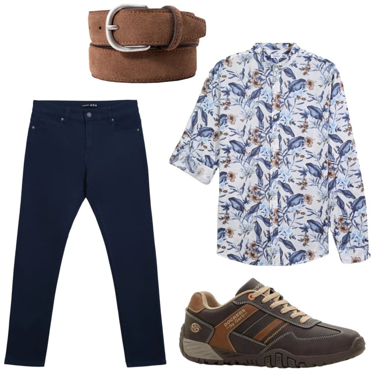 Outfit uomo - Camicia a maniche arrotolate. Stile Urban per Serata speciale. Abbinamento con sneakers, camicie, pantaloni skinny, cinture.