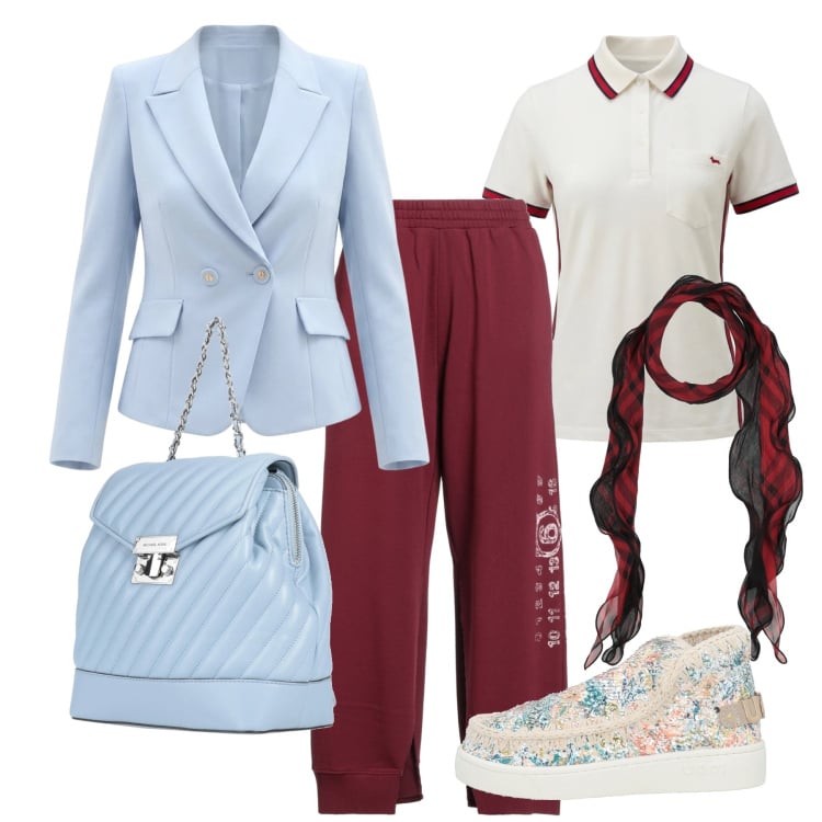 Outfit donna - Marzo. Stile Urban per Tutti i giorni. Abbinamento con zaini, sciarpe, stivaletti, pantaloni, polo, blazer.