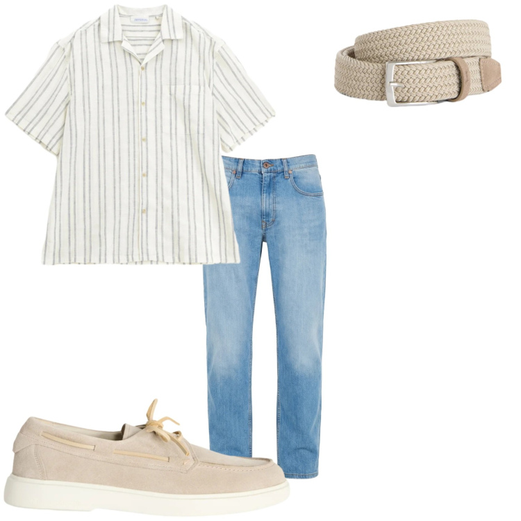 Outfit uomo - Jeans e camicia. Stile Casual per Tutti i giorni. Abbinamento con jeans, scarpe stringate, cinture, camicie a manica corta.