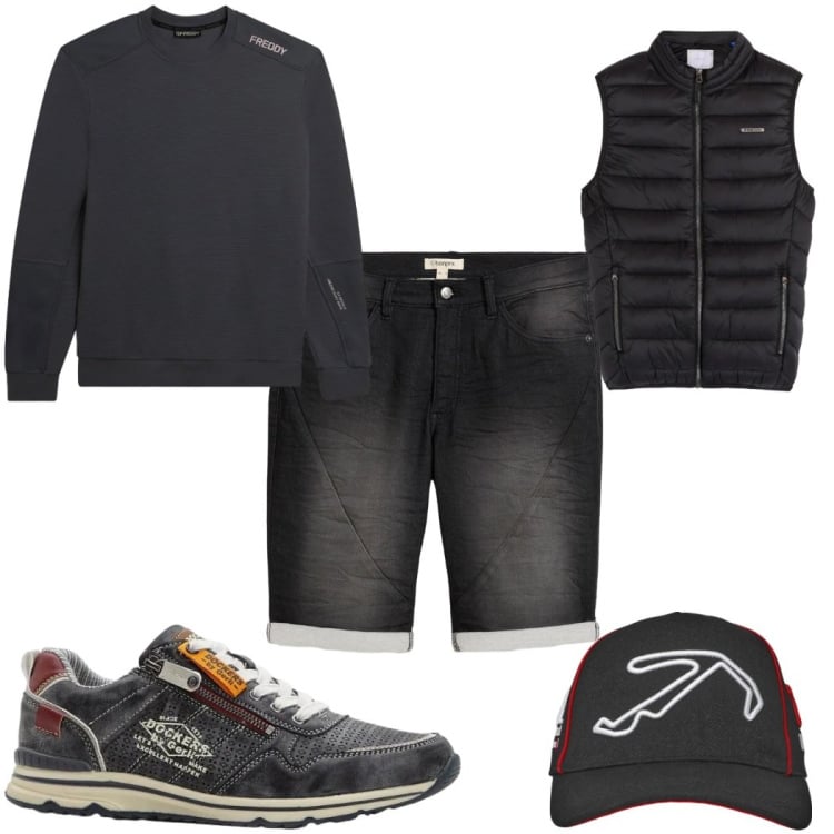 Outfit uomo - Total look #2361063. Stile Casual per Tutti i giorni. Abbinamento con bermuda, sneakers, cappelli con visiera, piumini, felpe.