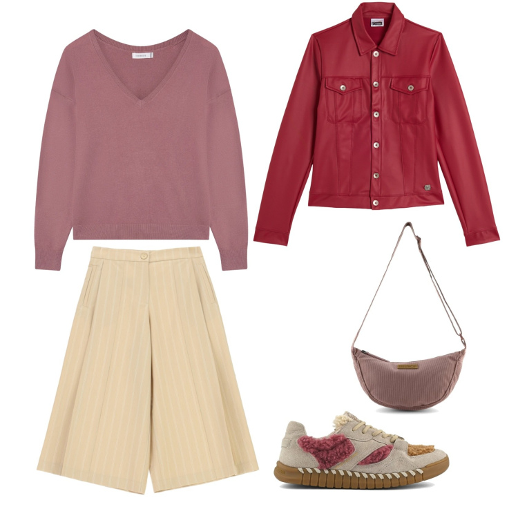 Outfit donna - Colazione con le amiche. Stile Casual chic per Tutti i giorni. Abbinamento con maglieria, pantaloni, giacche, borse a tracolla, sneakers.