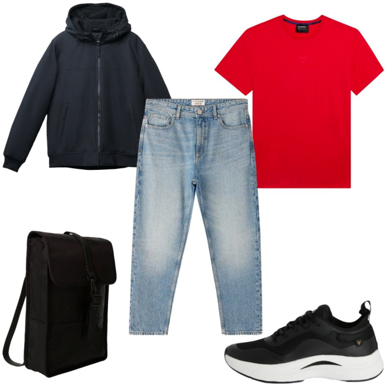 Outfit uomo - Total look #2361074. Stile Casual per Tutti i giorni. Abbinamento con borse sportive, jeans dritti, giacche, sneakers, t-shirt.