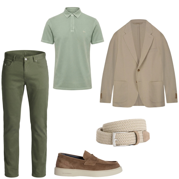 Outfit uomo - Sportivo ma non troppo. Stile Trendy per Ufficio. Abbinamento con scarpe stringate, cinture, pantaloni, polo, giacche.