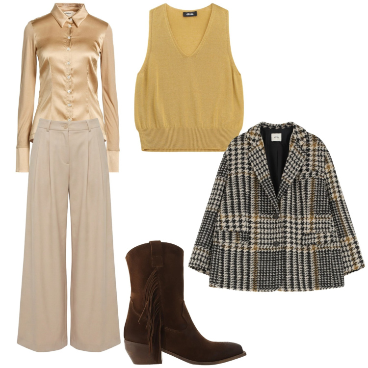 Outfit donna - In ufficio con stile. Stile Sporty chic per Ufficio. Abbinamento con camicie, pantaloni, blazer, top, stivali.