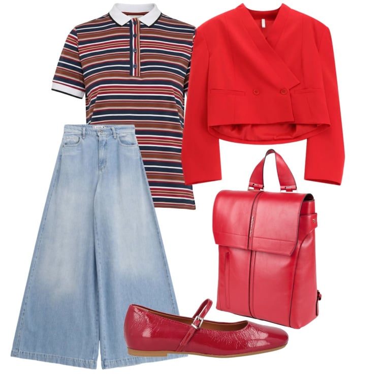 Outfit donna - Aperitivo time. per Tutti i giorni. Abbinamento con zaini, ballerine, polo, blazer, jeans.