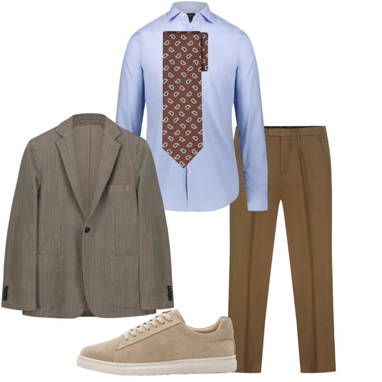 Outfit uomo - Primavera in jeans. Stile Business/Elegante per Tutti i giorni. Abbinamento con sneakers, camicie, giacche, pantaloni, cravatte.
