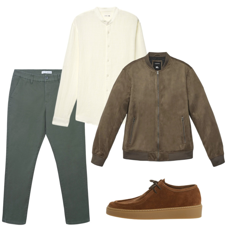 Outfit uomo - Marzo. Stile Casual per Tutti i giorni. Abbinamento con giacche, pantaloni chino, camicie, scarpe stringate.
