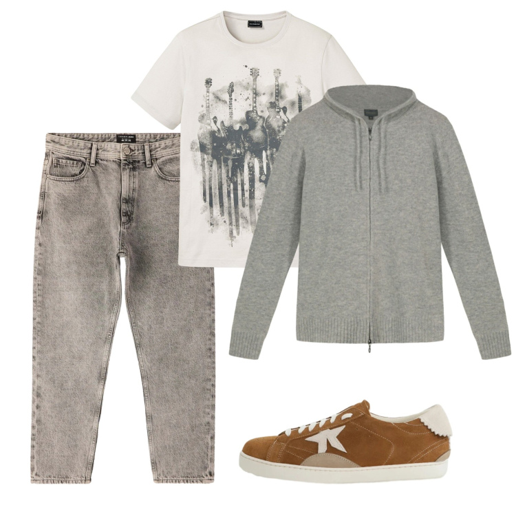 Outfit uomo - Primavera. Stile Casual per Tutti i giorni. Abbinamento con t-shirt, sneakers, jeans dritti, felpe con cappuccio.