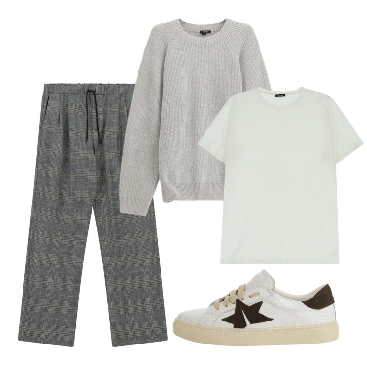 Outfit uomo - Grigio primavera. Stile Casual per Tutti i giorni. Abbinamento con t-shirt, maglieria, pantaloni, sneakers.