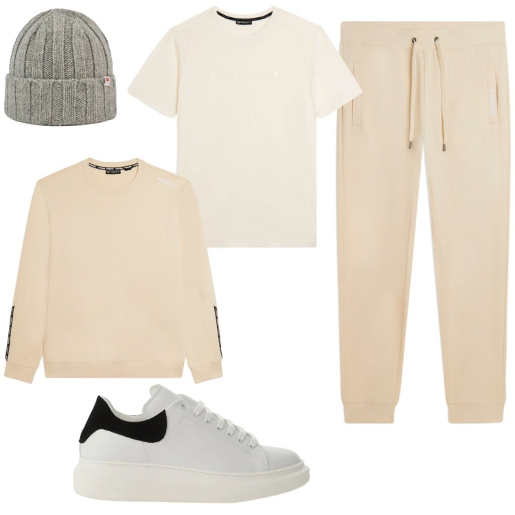 Outfit uomo - Francesco: giorni Freddy. Stile Urban per Tutti i giorni. Abbinamento con sneakers, t-shirt sportive, felpe, pantaloni, berretti.