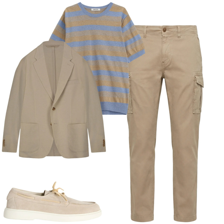 Outfit uomo - City. Stile Urban per Tutti i giorni. Abbinamento con scarpe stringate, pantaloni cargo, maglieria, giacche.