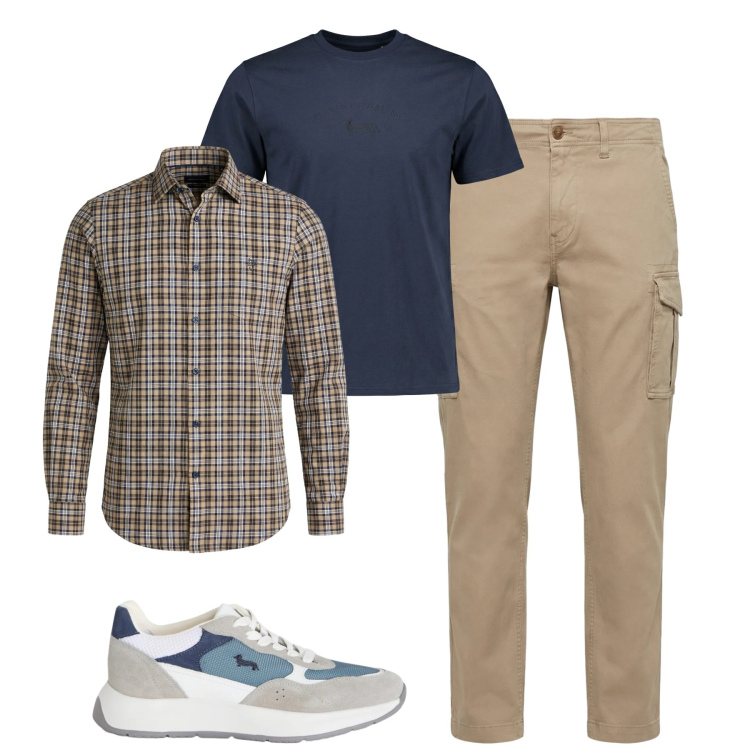 Outfit uomo - Total look #2361172. Stile Urban per Tutti i giorni. Abbinamento con t-shirt, camicie, sneakers, pantaloni cargo.