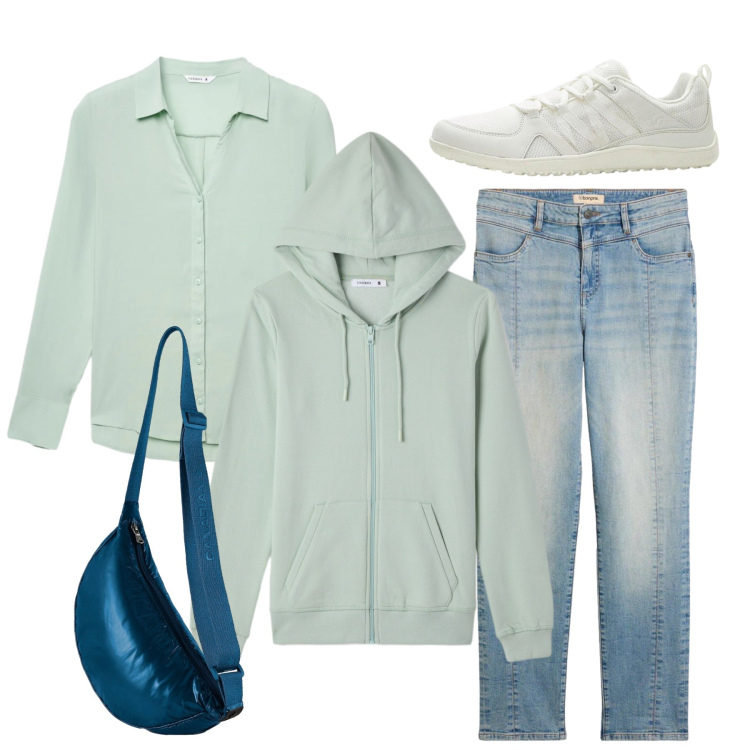 Outfit donna - Chiarissimo scurissimo. Stile Casual per Scuola/Università. Abbinamento con sneakers, jeans dritti, camicie, felpe con cappuccio, borse a tracolla.