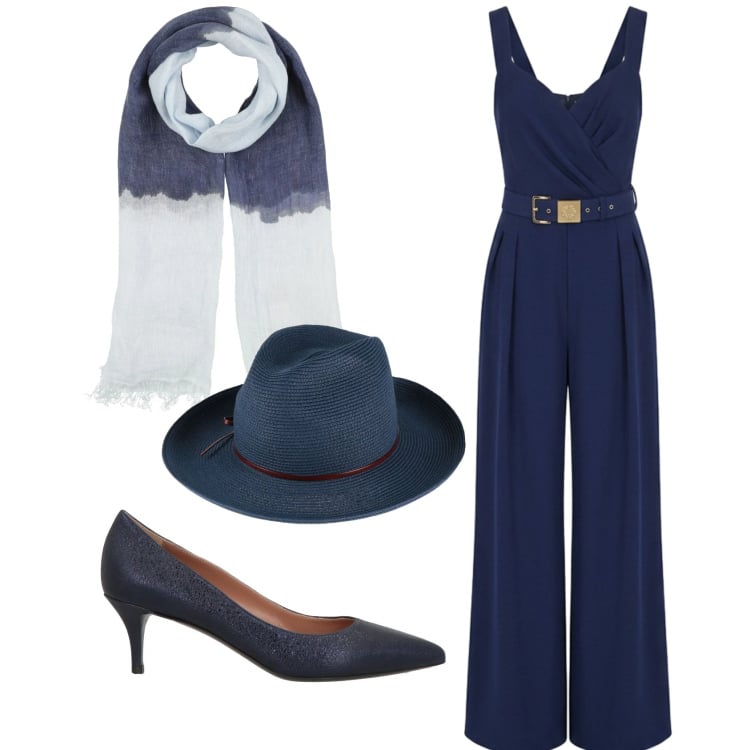 Outfit donna - Total look #2361182. Stile Chic per Cerimonia. Abbinamento con cappelli, décolleté, sciarpe, tute.