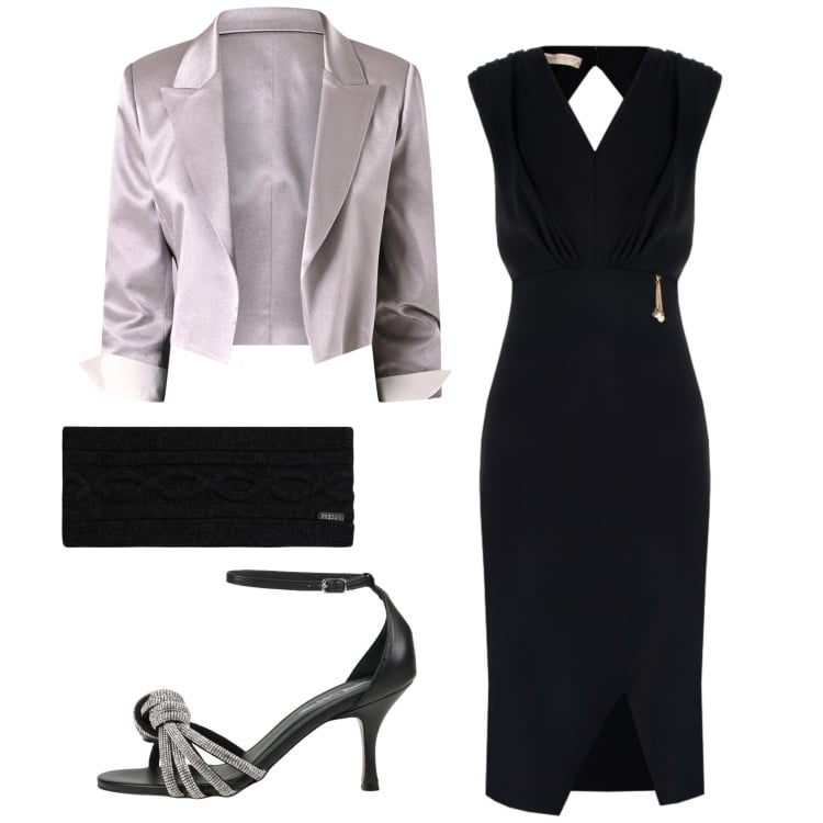 Outfit donna - Total look #2361186. Stile Chic per Cerimonia. Abbinamento con sandali in pelle, fasce per capelli, vestiti asimmetrici, bolero.