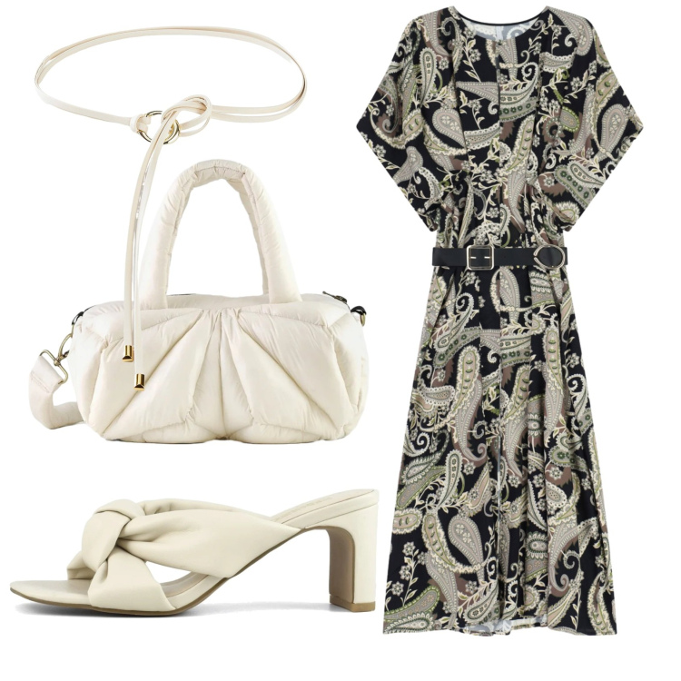 Outfit donna - Total look #2361202. Stile Basic per Ufficio. Abbinamento con cinture, vestiti midi/longuette, borse a mano, sandali col tacco.