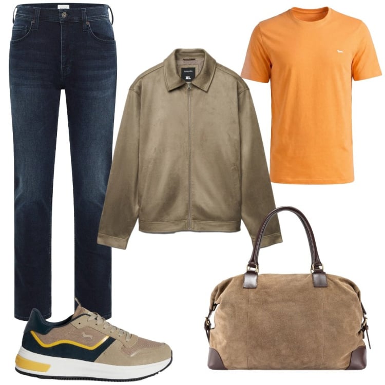 Outfit uomo - Fulvio: fuori città!. Stile Urban per Tutti i giorni. Abbinamento con jeans slim fit, sneakers, t-shirt, giacche, borse sportive.