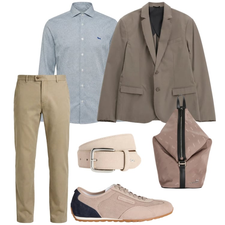 Outfit uomo - Di giorno. per Tutti i giorni. Abbinamento con sneakers, cinture, borse sportive, pantaloni chino, camicie, giacche.