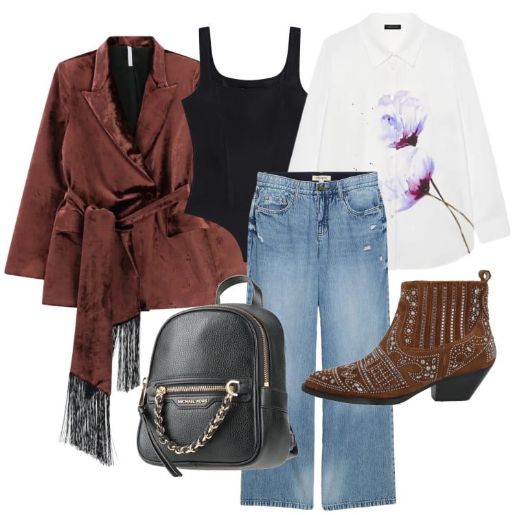 Outfit donna - Marzo. Stile Trendy per Tutti i giorni. Abbinamento con zaini, stivaletti, jeans, blazer, camicie, body.