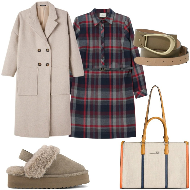 Outfit donna - Total look #2361251. Stile Trendy per Tutti i giorni. Abbinamento con borse tote, cappotti, cinture, vestiti corti, sabot.