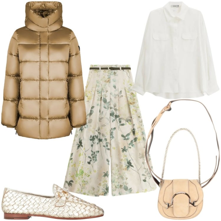 Outfit donna - Total look #2361255. Stile Romantica per Tutti i giorni. Abbinamento con marsupi, mocassini, pantaloni a palazzo, camicie, piumini.