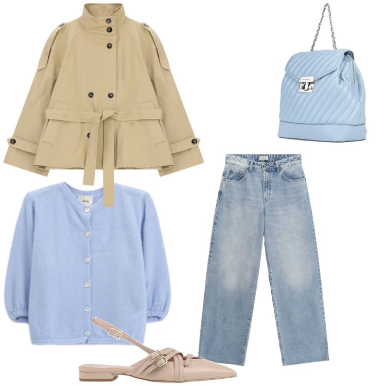 Outfit donna - Sweater tees & jeans. Stile Romantica per Tutti i giorni. Abbinamento con zaini, ballerine, trench, jeans dritti, cardigans.