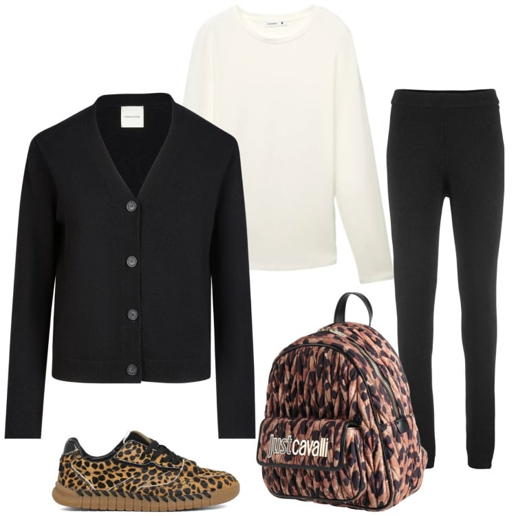 Outfit donna - Total look #2361299. Stile Casual chic per Tutti i giorni. Abbinamento con zaini, leggings, t-shirt, cardigans, sneakers.