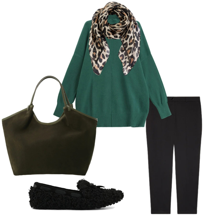 Outfit donna - Total look #2361306. Stile Casual chic per Tutti i giorni. Abbinamento con foulard, pantaloni, maglieria, cappotti, mocassini.