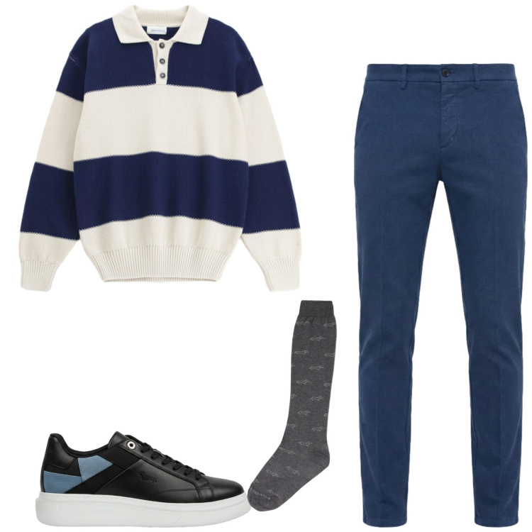 Outfit uomo - Total look #2361310. Stile Urban per Tutti i giorni. Abbinamento con calzini, pantaloni chino, sneakers, maglieria.