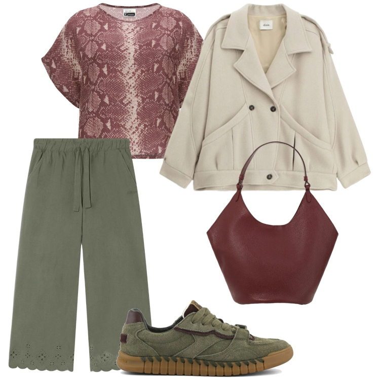 Outfit donna - Praticità. per Tutti i giorni. Abbinamento con borse a spalla, blazer, bluse, pantaloni, sneakers.