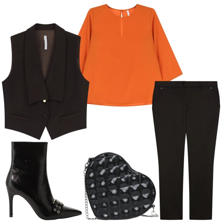 Outfit donna - Total look #2361331. Stile Chic per Serata fuori. Abbinamento con borse a tracolla, gilet, top, stivaletti, pantaloni.