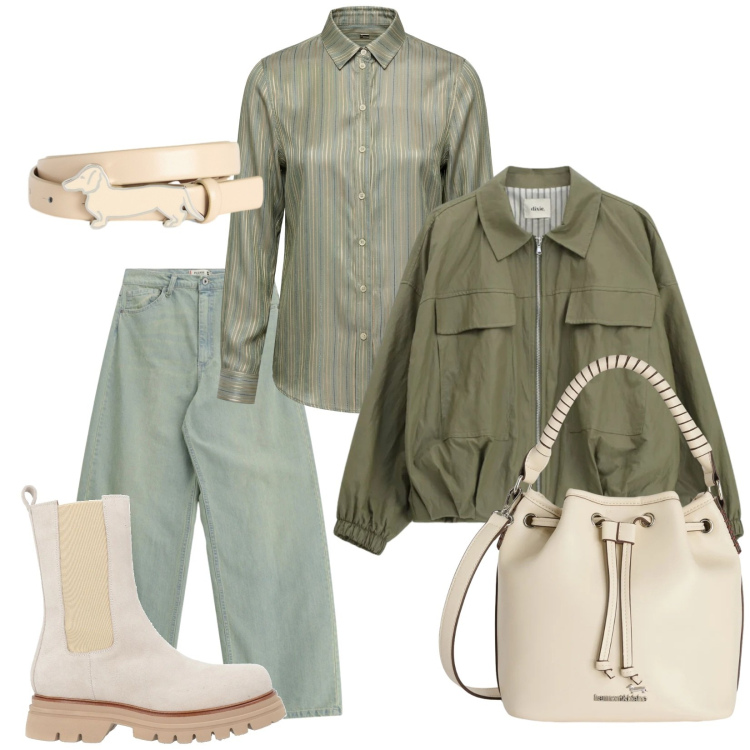 Outfit donna - So Chill. Stile Casual per Tutti i giorni. Abbinamento con stivaletti, borse a secchiello, camicie, cinture, bomber, jeans.