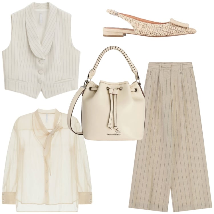 Outfit donna - Il completo pantalone che risolve tutto. Stile Glamour per Tutti i giorni. Abbinamento con ballerine, borse a secchiello, camicie, gilet, pantaloni a palazzo.