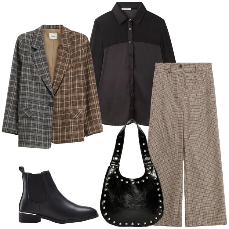 Outfit donna - Total look #2361354. Stile Casual chic per Ufficio. Abbinamento con stivaletti, camicie, borse a spalla, blazer, pantaloni a palazzo.