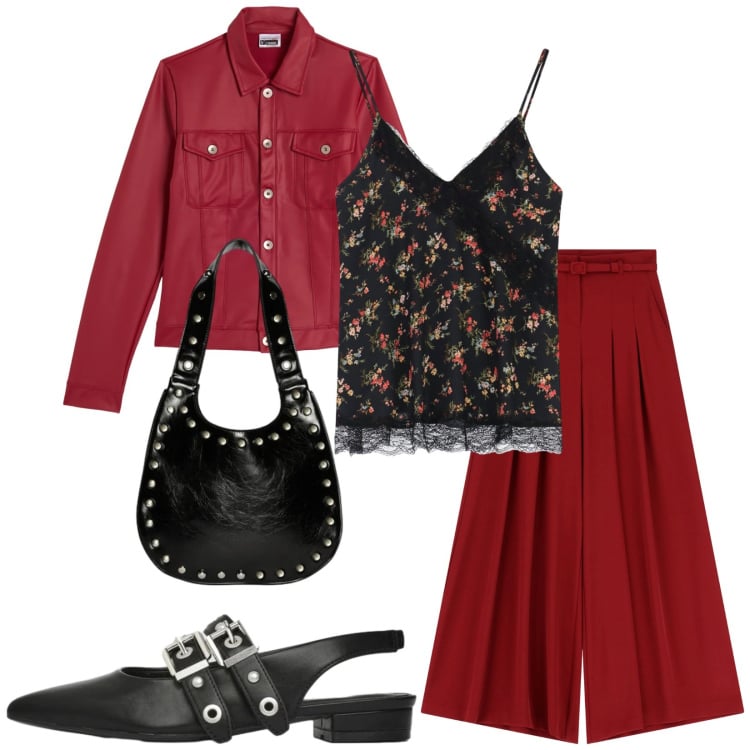 Outfit donna - Total look #2361358. Stile Casual chic per Tutti i giorni. Abbinamento con ballerine, pantaloni a palazzo, borse a spalla, top, giacche.