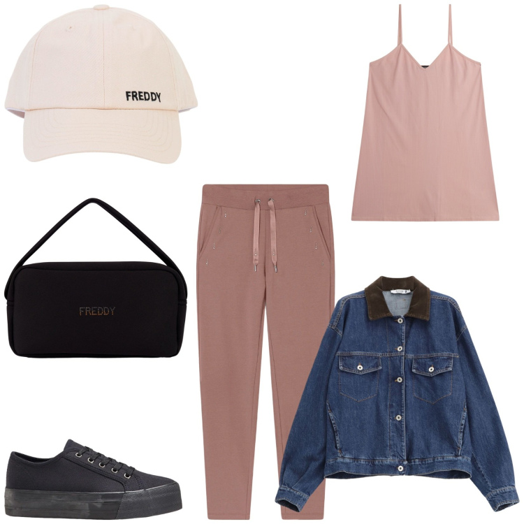 Outfit donna - Total look #2361359. Stile Sporty chic per Tutti i giorni. Abbinamento con sneakers, vestiti corti, pantaloni sportivi, cappelli con visiera, borse a mano, blazer.