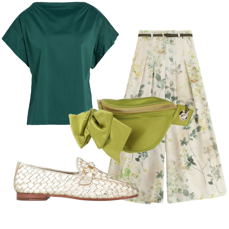 Outfit donna - Total look #2361363. Stile Romantica per Tutti i giorni. Abbinamento con marsupi, mocassini, top, pantaloni a palazzo.