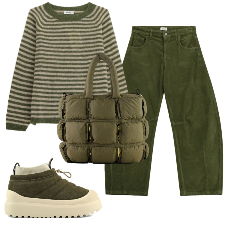 Outfit donna - Total look #2361418. Stile Trendy per Tutti i giorni. Abbinamento con pantaloni a palazzo, maglieria, borse a mano, stivaletti.