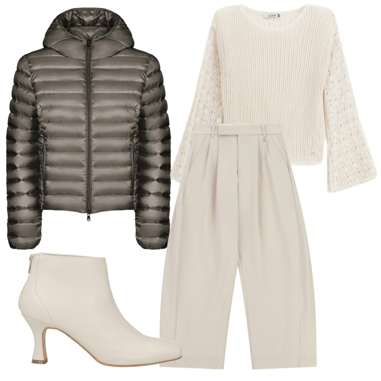 Outfit donna - Total look #2361428. Stile Trendy per Ufficio. Abbinamento con stivaletti, pantaloni a palazzo, maglieria, bomber.