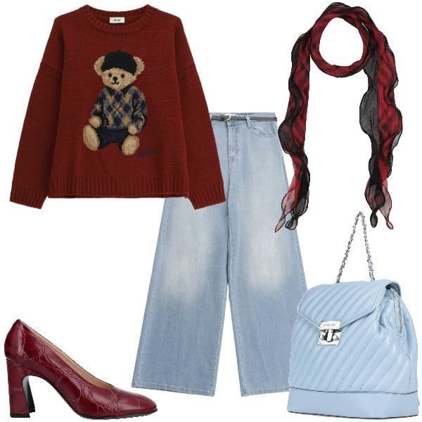 Outfit donna - Total look #2361430. Abbinamento con décolleté, zaini, sciarpe, maglieria, jeans.